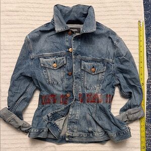 Diesel Blue Denim Trucker Jacket with Red Waist Graphic